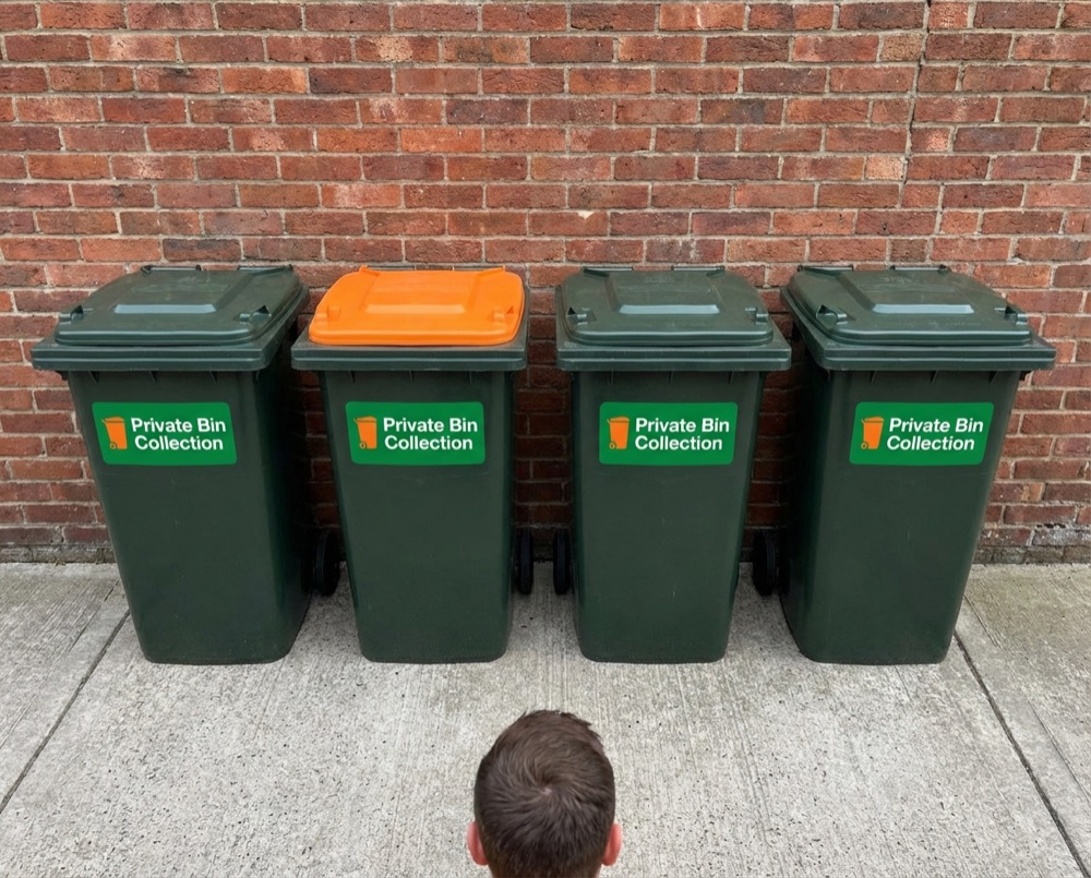 Neatly arranged bins after private collection in Aldingbourne